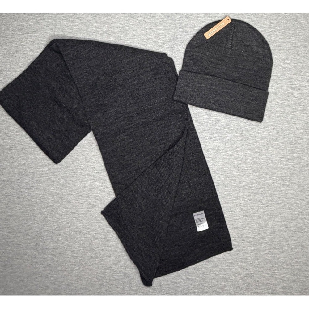 🍁Hillshade Scarf and Beanie Set Winter Knit Hat Charcoal Grey 2 Piece One Size